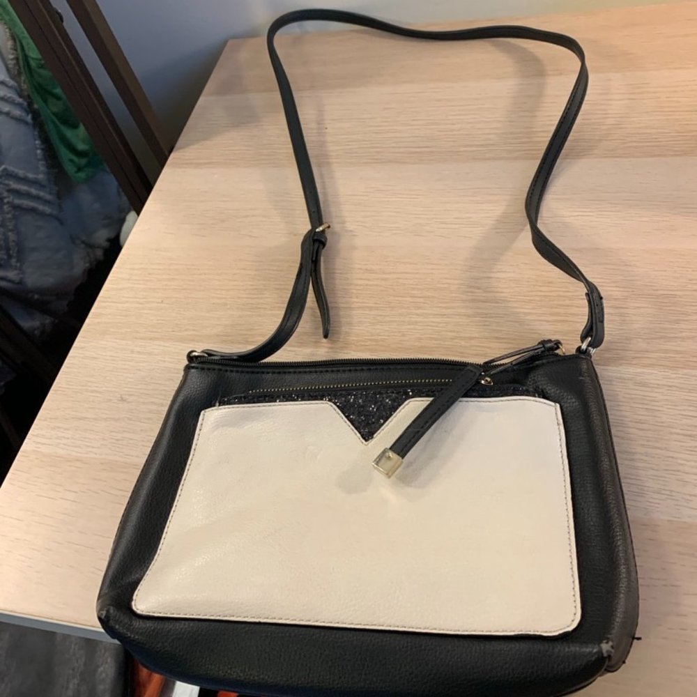 Black and white crossbody with removable clutch